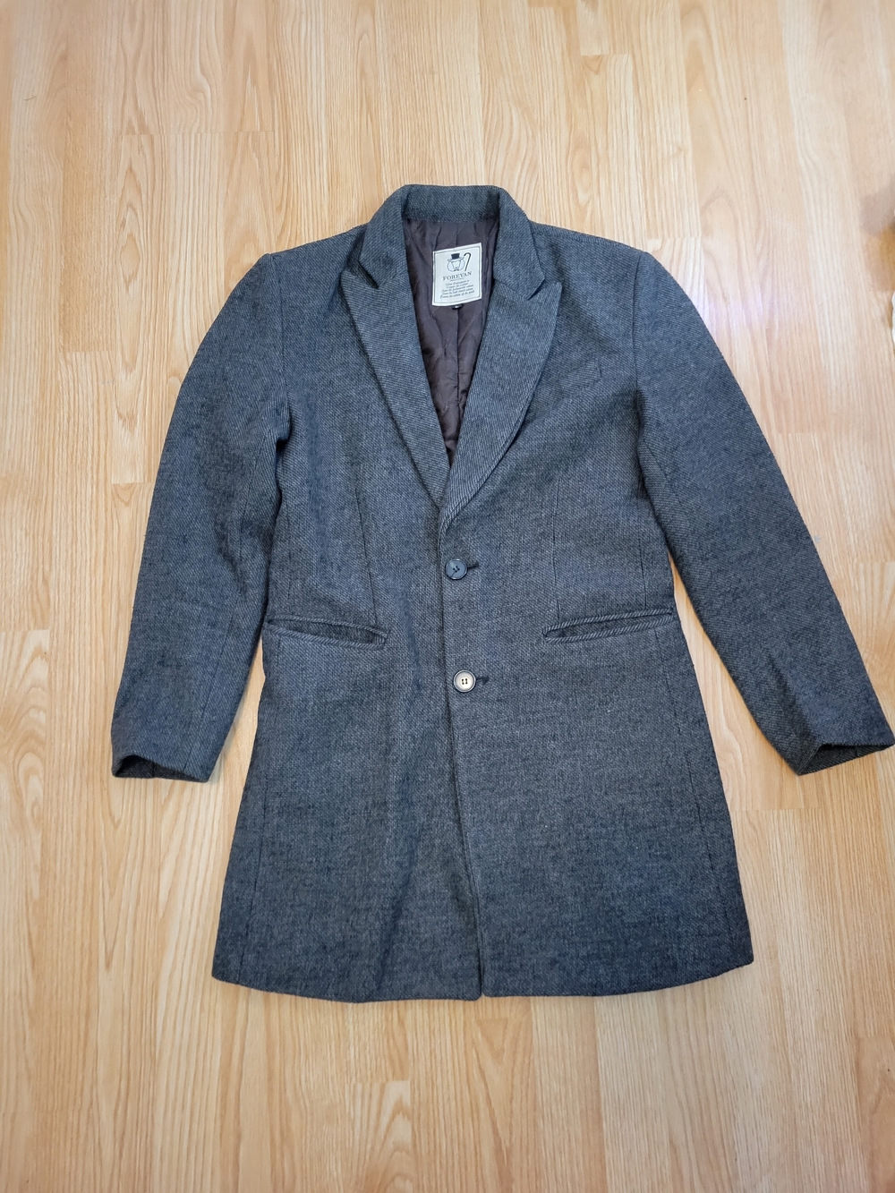 Men's Charcoal Wool-Blend Pea Coat - Classic Tailored Overcoat